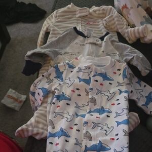 Baby Shark-Print Cotton One-Piece Bodysuit - Blue/White